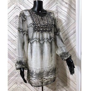a.z.i jeans M snake print tie wrap tunic beaded